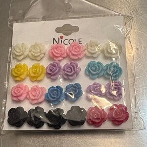 Nicole Kids Floral Earrings - Pink, Yellow, Blue, Purple, Black, White